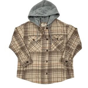 Ashley Outerwear Plaid Hooded Jacket Women L Brown  JKJR2346 Wool Blend W507